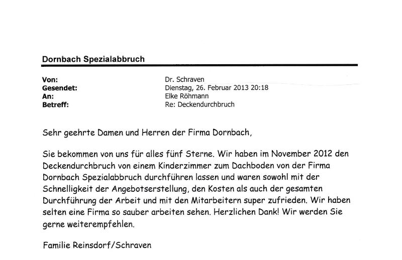 Kundenmeinungen zum Abbruchunternehmen Dornbach Spezialabbruch aus NRW
