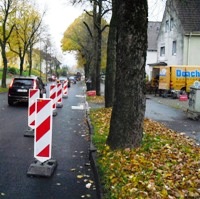 Straße, Sperrung, Bäume, Bordsteinkante Straße, Sperrung, Bäume, Bordsteinkante