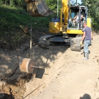 Bagger, Bohrkrone, Seil, Baustelle, Bau, Umbau, Abbruch